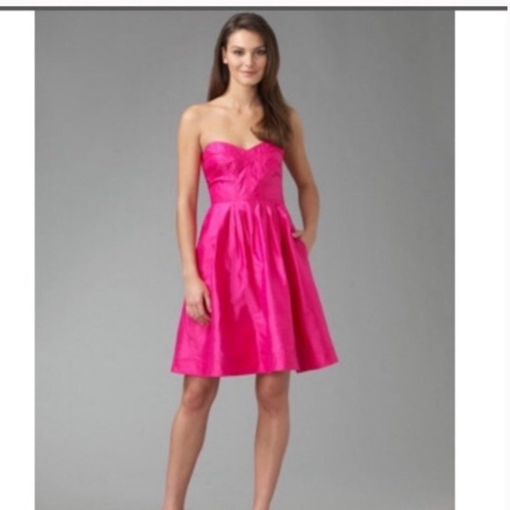 DVF hot pink silk strapless dress size 10